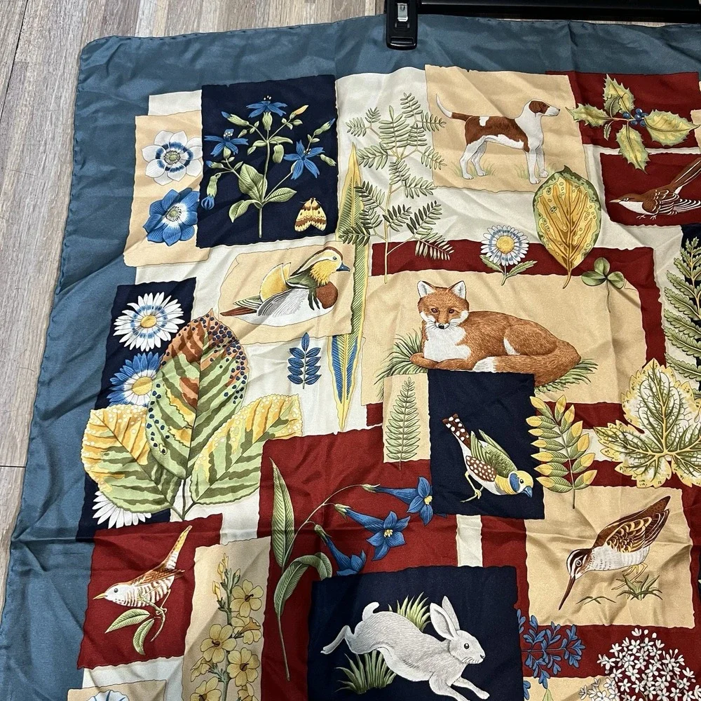Vintage Salvatore Ferragamo Silk Italy Duck Fox Nature Birds Squirrel